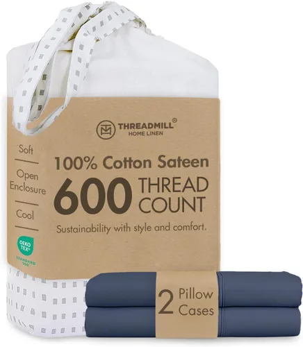 Vista 20 de Threadmill Home Linen Fundas de Almohada Estándar - 100% Algodón Natural 600 Número de Hilos, Juego de 2 Fundas de Almohada Damasco Gris Oscuro
