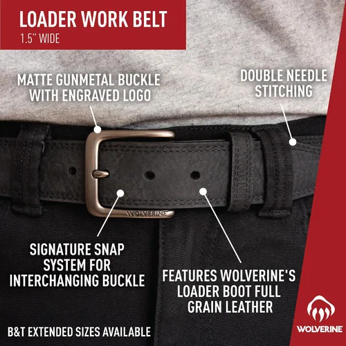 Vista 4 de Wolverine Men's Full Grain Leather Work Belt Workwear Heavy Duty Utility Rugged Durable Metal Buckle