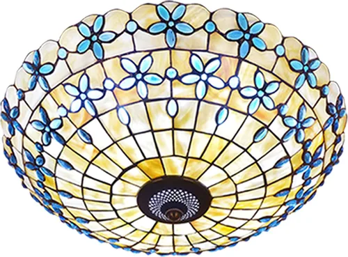 Vista 10 de Tiffany - Lámpara de techo de montaje empotrado, lámpara de techo LED de vitral, hecha a mano con cuentas de vidrio de colores azules