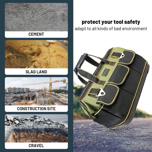 Vista 5 de Bolsa de herramientas, Ounic de 17 pulgadas, bolsa de herramientas grande y resistente con boca ancha y base moldeada impermeable, bolsas