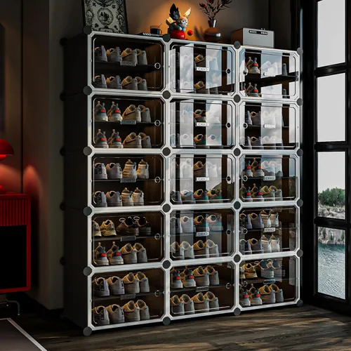 Vista 12 de MAGINELS Zapatero, Mueble Zapatero Expandible Fácil de Montar. Almacenamiento de Zapatos con Puerta, Entrada, Armarios, Pasillo y Dormitorio. Tiene