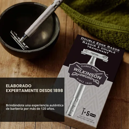 Vista 6 de Wilkinson Sword Maquinilla de afeitar de seguridad de doble filo, 1 mango Mango de metal largo de alta calidad, cuchillas de acero inoxidable