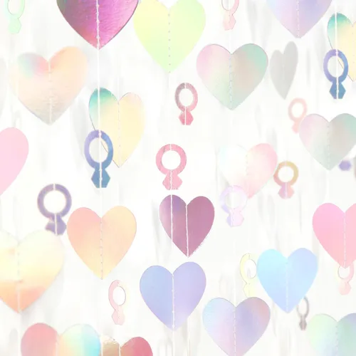 Vista 10 de Guirnalda de corazones para decoración de fiesta en negro, blanco y plata - 52 pies para cumpleaños de 21 años, víspera de Año Nuevo, fondo Blace
