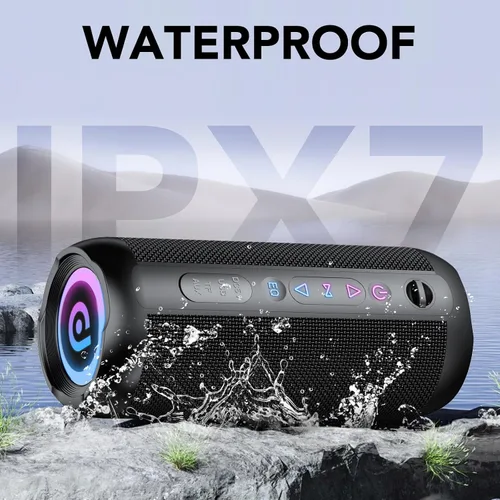 Vista 7 de Altavoz Bluetooth portátil, altavoz Bluetooth 5.4, altavoz dual de 30 W, canal 2.0, graves profundos, tiempo de reproducción de 30 horas, luces RGB