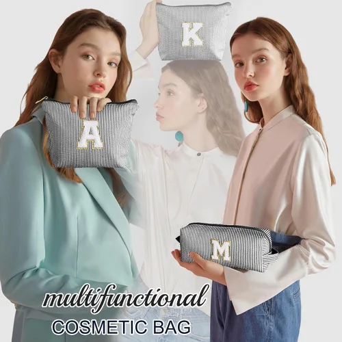 Vista 2 de YOOLIFE Regalos del Día de la Madre para Mujeres, Bolsa de Maquillaje con Iniciales, Bolsa de Maquillaje para Viaje, Bolsa de Maquillaje Negro