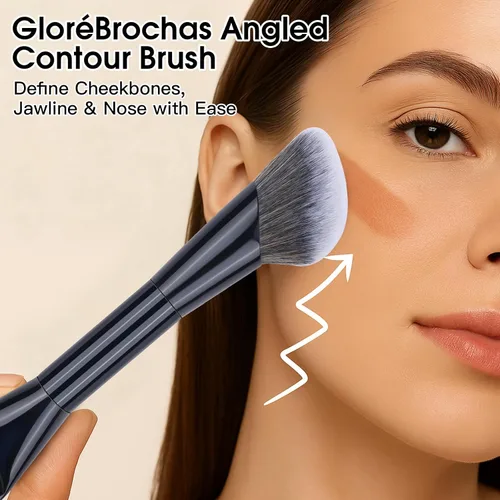 Vista 5 de Brocha de maquillaje de doble extremo, base plana y pincel de contorno en ángulo para una mezcla impecable, cobertura suave y contorno sin esfuerzo