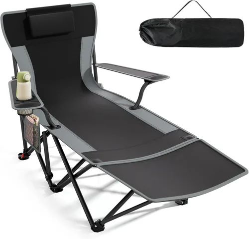 Vista 8 de Suteck Silla de camping con reposapiés, sillas de playa plegables Negro