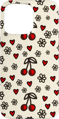 Vista 28 de Carcasa para iPhone 16 con diseño de cerezas, cerezas, diseño de corazón de San Valentín, color rojo