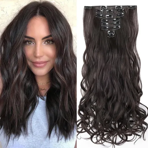 Vista 11 de S-noilite 8 piezas de extensiones de cabello largo con clip para mujer, extensiones de cabello sintético de doble trama, 18 pulgadas, #12H24 Honey