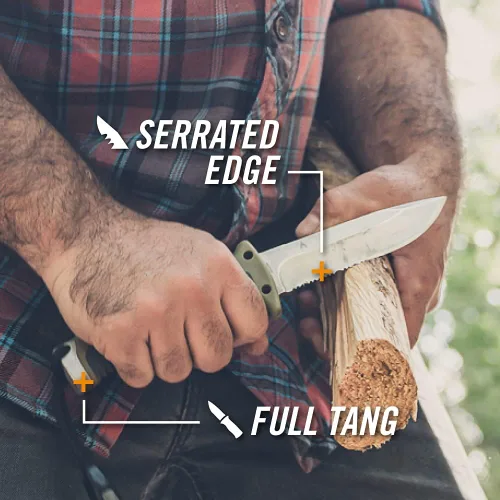 Vista 4 de Gerber Gear Ultimate Cuchillo de Supervivencia, Cuchillo de Hoja Fija con Filo Combinado, incluye Iniciador de Fuego y Varilla de Ferrocerio
