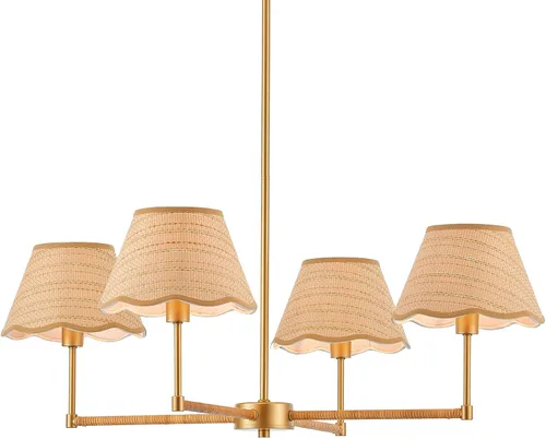 Vista 8 de Lámpara colgante de ratán bohemio de 31 pulgadas, 4 luces, rústica, ajustable, para cocina, isla, comedor, sala de estar, certificación UL Latón 4