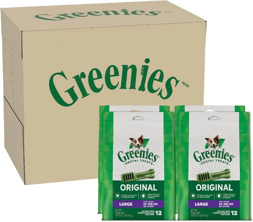 Vista 17 de Greenies Golosinas dentales naturales para perros adultos recomendadas por veterinarios, tamaño grande, sabor original, paquete de 6 onzas, 4