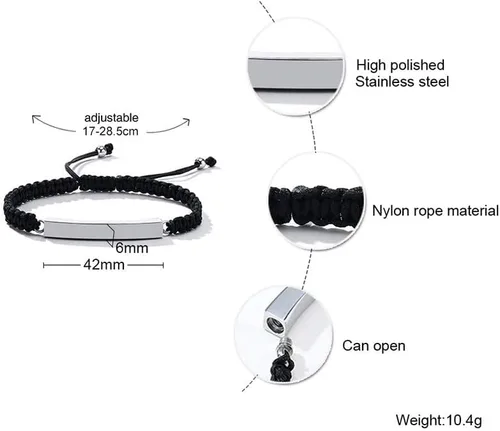 Vista 59 de Pulsera de urna personalizada para cenizas, recuerdos de joyería de cremación para mujeres y hombres, pulsera ajustable de cuerda tejida hecha a