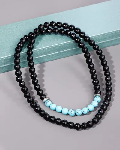 Vista 7 de XHUUU Collares largos de obsidiana negra para mujeres y hombres, collar de cristal turquesa creado para meditación o yoga, cristales y piedras