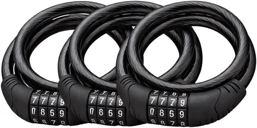 Vista 12 de Candado de bicicleta de combinación de acero flexible de 4 pies con mecanismo de autoajuste, 0.394 pulgadas de grosor con cubierta de PVC, código