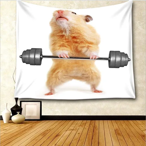 Vista 2 de Moslion Tapiz divertido de ratones pequeños lindos animales hámster, gimnasio, deporte, humor, mascota, fuerte resistencia, tapiz colgante de pared