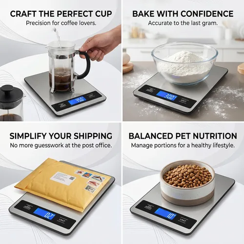 Vista 7 de Báscula de alimentos de cocina de 33 libras/33.1 lbs, báscula digital de alta precisión de 0.04 oz con temporizador y pantalla LCD retroiluminada