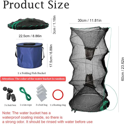 Vista 2 de Trampa Minnow con red de pesca plegable (11 x 24 pulgadas) y cubo de pescado plegable, trampa para cangrejos, cangrejos y camarones para pesca