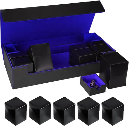 Vista 7 de MTG Commander Deck Box, 4-in-1 Trading Card Storage Case fits 400+ Double Sleeved Cards, Premium PU Leather Deck Box MTG with Display Window & 4