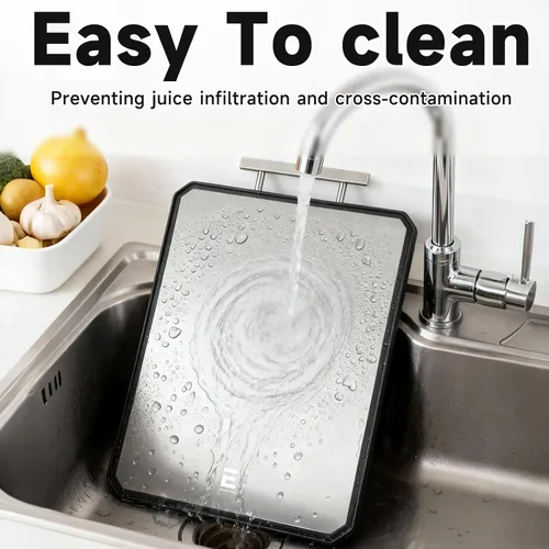 Vista 5 de Tabla de cortar de acero inoxidable, no tóxica para cocina, tabla de cortar de metal, acero inoxidable de doble cara/paja de trigo grande