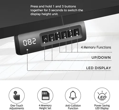 Vista 7 de Escritorio eléctrico de altura ajustable de pie, escritorio de sentarse y pararse de 48 x 24 pulgadas con toma de corriente, 2 puertos USB, 3 tomas