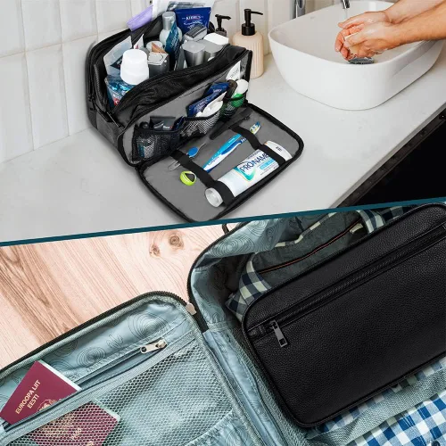 Vista 7 de PAVILIA - Bolsa de aseo para hombres, estuche de viaje esencial con kit de afeitado Dopp, bolsa de viaje organizadora de artículos de tocador