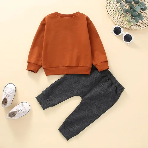 Vista 2 de Conjunto de sudadera de manga larga con letras para niños y niños pequeños para recién nacidos y bebés blusa de manga larga pantalones lisos