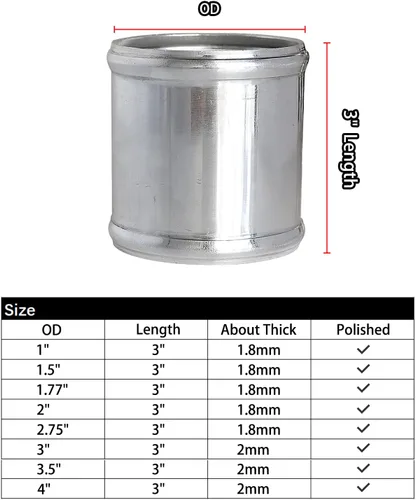 Vista 2 de Universal OD 2.75 "(70mm) Adaptador de tubería de entrada de aluminio 3 "(76 mm) de longitud T-6061 Conector de tubería de tubería de tubería
