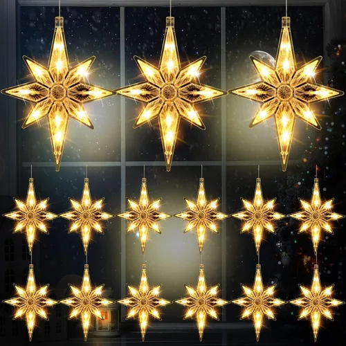 Vista 15 de VIHOSE 6 luces de ventana de Navidad de Belén de 10.6 pulgadas, luces LED de plástico, luces de silueta de ventana de Navidad, adornos colgantes