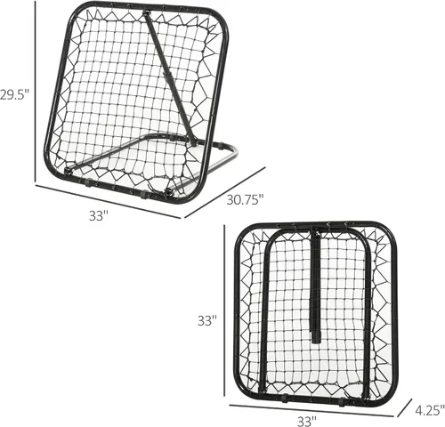 Vista 7 de Soozier Red de rebote de fútbol, 3 x 3 pies, red de portería de entrenamiento portátil ajustable en ángulo con diseño plegable rápido, tubo de metal