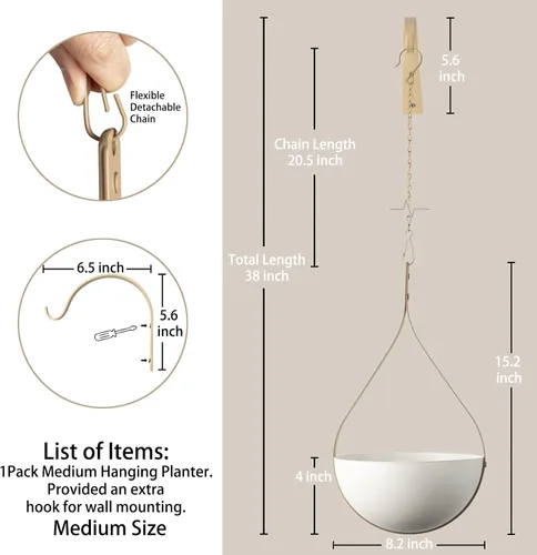 Vista 4 de Hajia Maceta colgante en forma de gota de agua, colgador de plantas de metal con maceta no desmontable, soporte para plantas colgantes