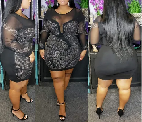 Vista 2 de IyMoo Vestido corto sexy de manga larga con diamantes de imitación de malla transparente para mujer para fiesta club club
