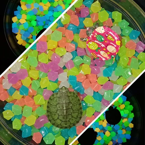 Vista 3 de 100 piedras luminosas para acuario, rombos de resina que brillan en la oscuridad, decoración luminosa de pecera, cubos de hielo, diamantes
