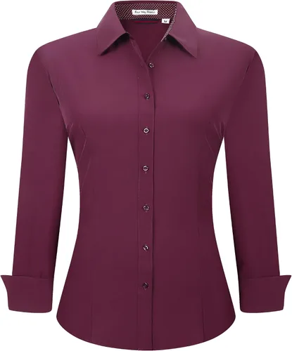 Vista 13 de Esabel.C - Camisa de trabajo con botones de manga larga para mujer, elástica, corte regular