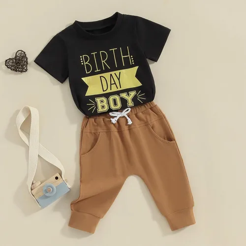 Vista 2 de Conjunto de traje de cumpleaños para bebé niño, camiseta de manga corta y pantalones largos, ropa de verano