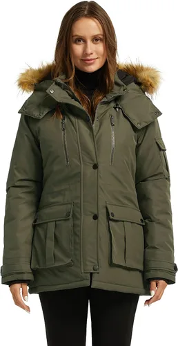 Vista 3 de Wantdo - Chaqueta acolchada para invierno para mujer, abrigo acolchado y cálido, parca gruesa con capucha extraíble
