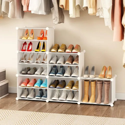 Vista 2 de KOUSI Organizador portátil para zapatos, 24 pares, estante de torre, soporte de gabinete de almacenamiento expandible para tacones, botas