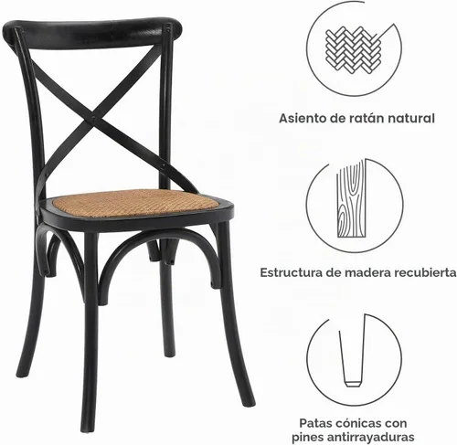 Vista 7 de Modway Gear - Silla de comedor de estilo rústico y moderno estilo granja, en madera de olmo y ratán, color negro