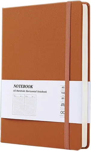 Vista 5 de Cuaderno de tapa dura, 1 funda de piel sintética A5 con vendaje, 96 hojas (192 páginas) cuadernos de 0.354 in a rayas (azul)