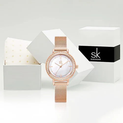Vista 6 de Reloj de pulsera de malla para mujer, diseño elegante, esfera de acero inoxidable, resistente al agua