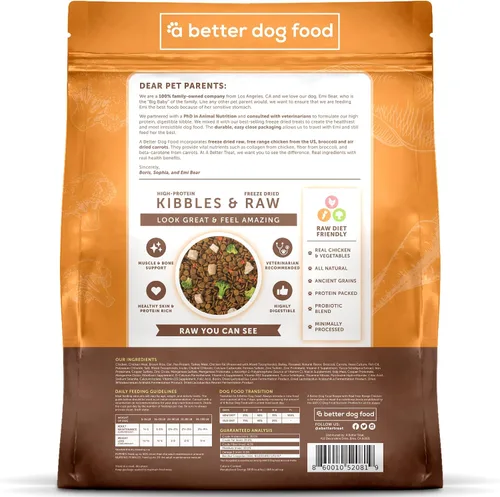 Vista 5 de A Better Dog Food Alimento seco para perros con pollo Crudo que puedes ver croqueta alta en proteínas + alimento crudo liofilizado para perros