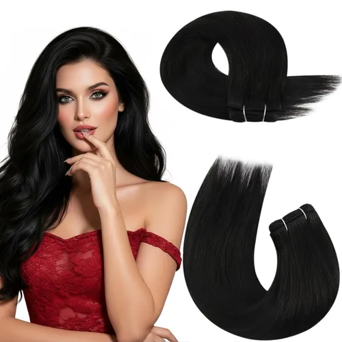 Vista 95 de Moresoo Extensiones de cabello humano real para coser, color negro natural