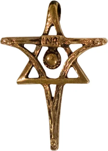 Vista 9 de Inri Colgante Cruz Cristiana Mesiánica y Estrella de David Aleación de oro.