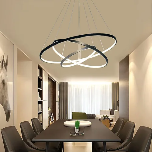 Vista 4 de LightInTheBox Lámpara colgante de 3 anillos para sala de estar, comedor, luz de techo moderna, diseño de círculo, 20+40+23.6 in, color = negro