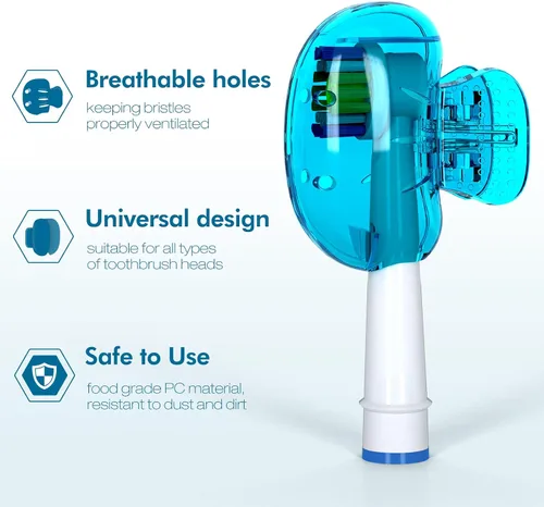 Vista 2 de Nincha Paquete de 4 fundas multicolor para cabezales de cepillo de dientes, protector universal con clip para cepillos manuales y eléctricos, morado