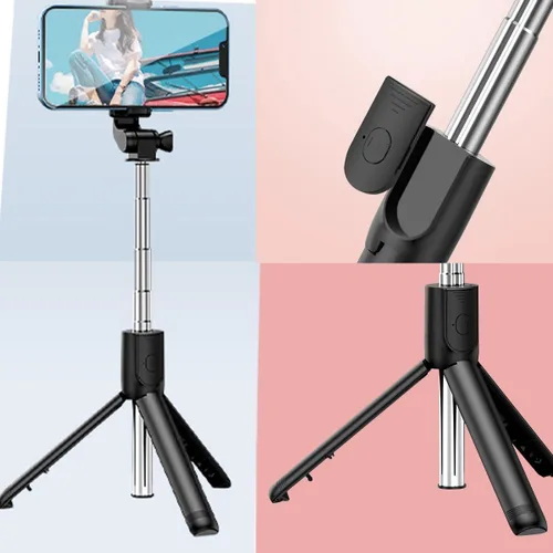 Vista 3 de Trípode de teléfono de 28 pulgadas y trípode de viaje para selfies de iPhone, con soporte para teléfono con rotación de 360° Selfie Stick extensible