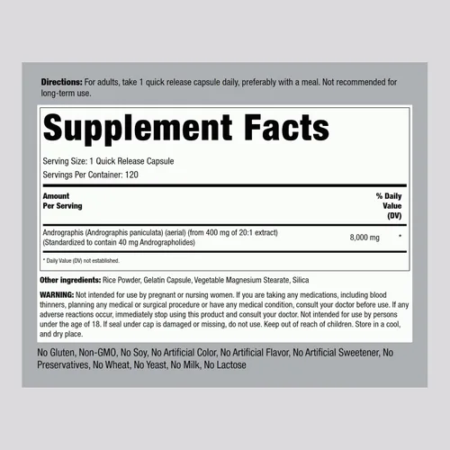 Vista 2 de Piping Rock Andrographis Paniculata Extract 120 cápsulas Suplemento herbario estandarizado Sin OMG, sin gluten