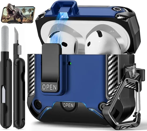 Vista 45 de Funda para AirPods Pro de 2 generación con soporte para teléfono, diseño de interruptor automático de protección completa contra caídas con kit