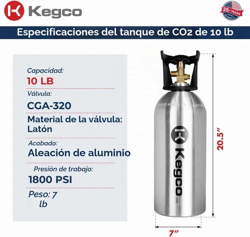 Vista 2 de Kegco Cilindro de Co2 Tanque de Aluminio de 10 lb