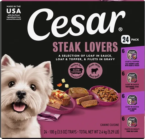 Vista 17 de Cesar Loaf and Delights - Alimento húmedo para perros, amantes de la variedad, 36 unidades, paquete de 2